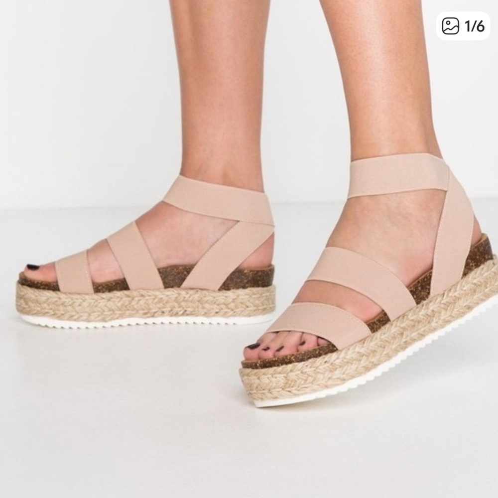 Steve Madden Kimmie Blush Womens Size 7 Beige Tan Espadrille Platform Sandals